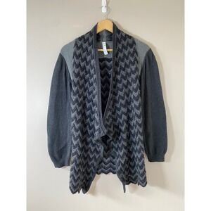 Indigenous Organic Cotton Alpaca Grey Textured Open Front Cardigan Sweater Small